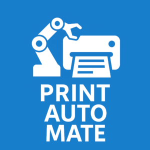 PrintAutoMate workflow view in Roland DG Connect showing automated job sequencing and production steps.