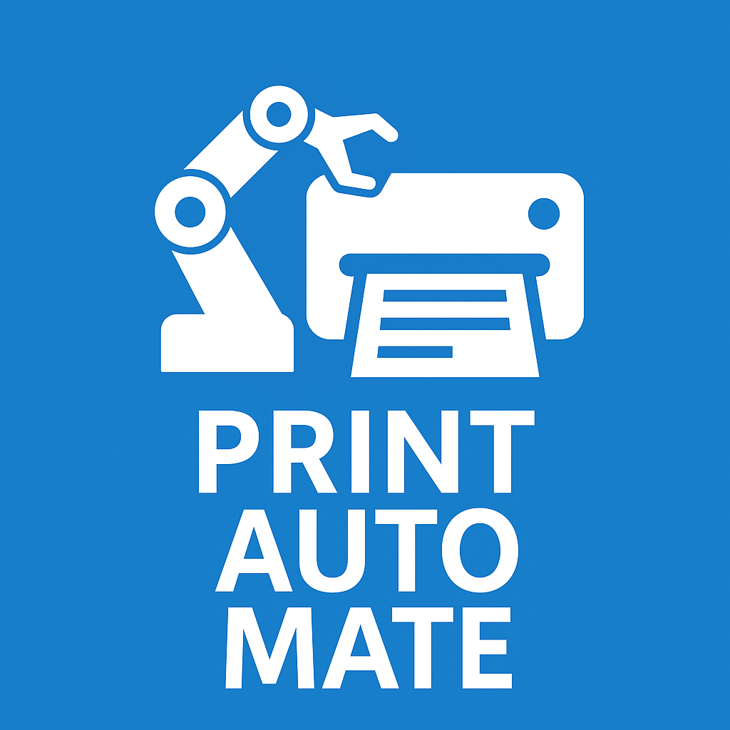 PrintAutoMate workflow view in Roland DG Connect showing automated job sequencing and production steps.