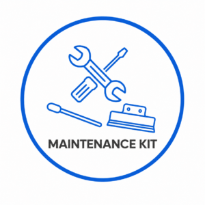 Maintenance Kit icon with wrench, screwdriver, cleaning swab and wiper inside a blue circle.